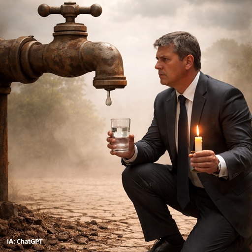 Homem com torneira seca e vela acesa