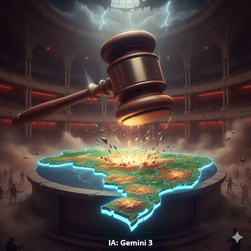 Martelo de leilão sobre o Brasil